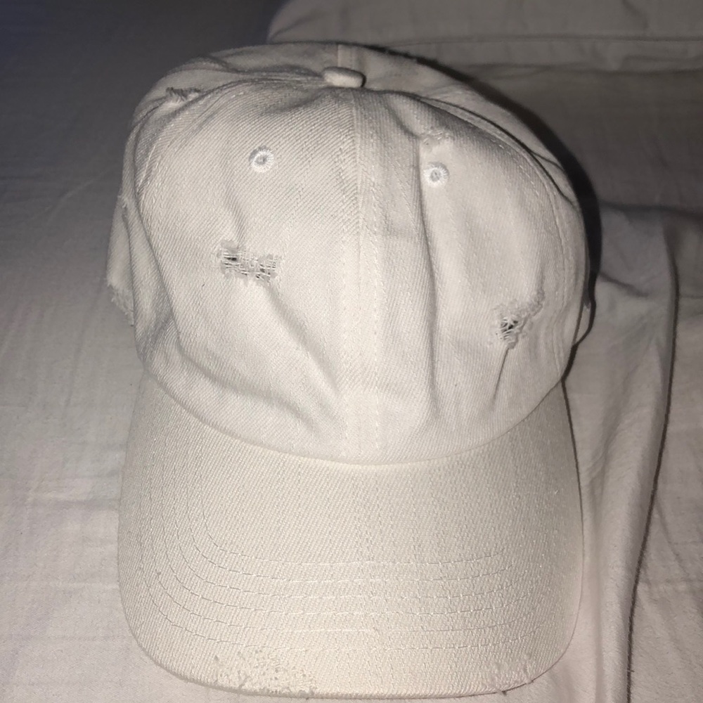 White distressed hat